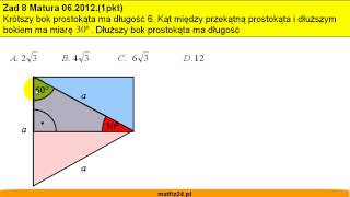 Matura z matematyki 2012  zad 8  Kąt 30 stopni  Matfiz24pl [upl. by Scheck143]