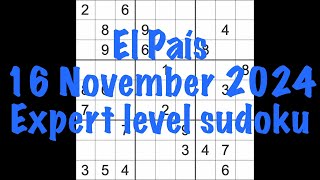 Sudoku solution – El País 16 November 2024 Expert level [upl. by Asilenna702]