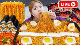 LIVE Mukbang Fire Spicy Noodle amp tteokbokki convenience store food by HIU 하이유 [upl. by Yesiad]