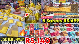 ₹140🔥Gold Uppada Tissue Saree  Ramzan Combo💥Buy 5 Rs699 😍cheap and best saree shop in chennai [upl. by Margalo198]