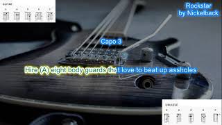 Rockstar capo 3 by Nickelback play along with scrolling guitar chords and lyrics [upl. by Kaleb]