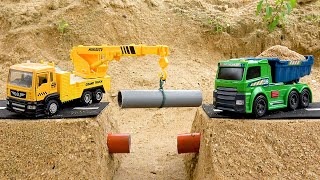 Rescue and play with crane truck construction vehicles  Toy car story [upl. by Dublin]