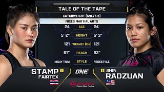 Stamp Fairtex vs Jihin Radzuan  ONE Championship Full Fight [upl. by Tedda]