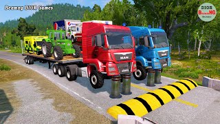 Double Flatbed Trailer Truck vs speed bumpsBusses vs speed bumpsBeamng Drive436 [upl. by Quint922]