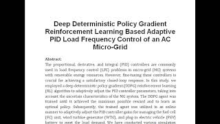 Deep Deterministic Policy Gradient Reinforcement Learning Based Adaptive PID Load Frequency Control [upl. by Pedaias192]