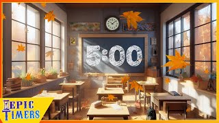 5 Minute Countdown Timer with Relaxing music Fall Classroom Scene [upl. by Debarath]