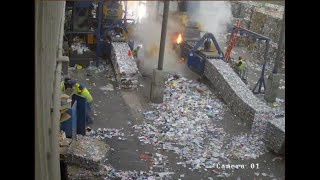 Surveillance footage shows firefighters battling fire at Rumpkes recycling facility [upl. by Ailenroc]