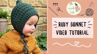 Crochet Baby Bonnet Video Tutorial The Rudy Bonnet by The Moule Hole [upl. by Audley]