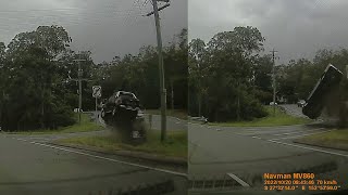 Hilux loses control and gets airborne  Pinjarra Hills QLD [upl. by Terina]