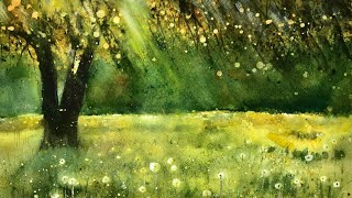 Creating Stunning Sun Rays In Watercolour Atmospheric Landscape Tutorial [upl. by Assenal]