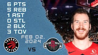 Jakob Poeltl player Full Highlights vs ROCKETS NBA Regular season game 02022024 [upl. by Eenwat908]