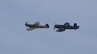 Shuttleworth Festival of Flight 2024 Vought F4U Corsair and Supermarine Spitfire XIV [upl. by Neimad]