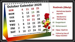 October Calendar 2026 octobercalender2026 [upl. by Orgalim]