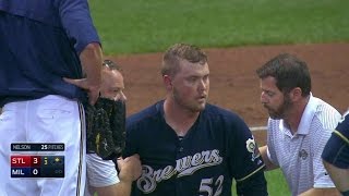 STLMIL Nelson hit in head by liner exits in 3rd [upl. by Semmes]