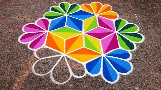 margazhi matham kolam 3d flower design 53 dots kolam p square rangoli [upl. by Joellen743]