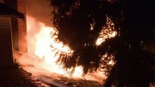 Vacant house fire spreads to nearby home on Hillsboro in Detroit [upl. by Airual]