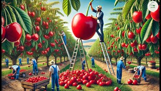 How americans harvest millions of delicious fresh cherries  cherry processing techniques [upl. by Suirauqed]