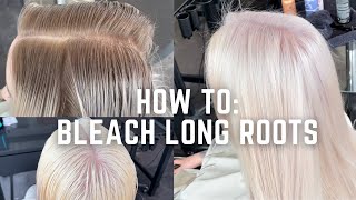 How to bleach long roots to white blonde tutorial  platinum bleach out [upl. by Priscella]