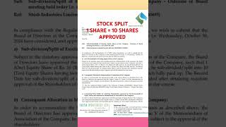 💥 1 SHARE  10 SHARES 💥 shish industries Ltd share stocksplit update stockmarket bse nse smju [upl. by Ardnosal]