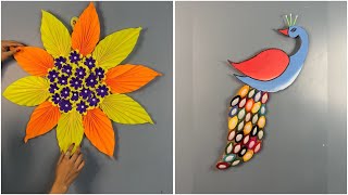 DIY Wall Art Colorful Flower Design amp Peacock Craft Using Recycled Materials [upl. by Chevalier]