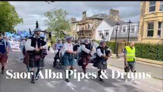 Saor Alba Pipes amp Drums leading the AUOB march at Stirling [upl. by Alyahsat892]