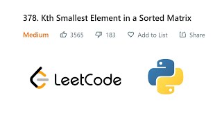 Kth Smallest Element in a Sorted Matrix  Leetcode  Python  Love Babbar DSA Cracker Sheet [upl. by Ahsetra14]