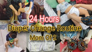 24 Hours With My kids \ Diaper Change Routine Mom Of 2  How to Change A Baby Diaper [upl. by Arahsit]