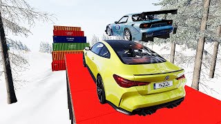 Cars VS Winter Road Ramp Container Jump Parkour Challenge BeamNG Drive [upl. by Wei]