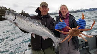 Catch and Cook Snow Crabs amp King Salmon  Fishing Alaska During a Winter Storm [upl. by Vikky]