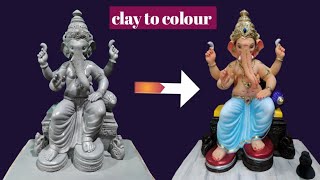 New clay best Ganesh idol painting  Step by step Ganapati painting [upl. by Poore]