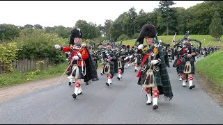 2023 Lonach Highlanders return march through Strathdon to Bellabeg in the Cairngorms Scotland [upl. by Ybanrab]