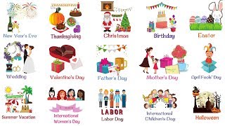 Holidays and Special Events Vocabulary Words  List of Holidays in English [upl. by Anilorak]