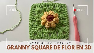 CÓMO TEJER UN GRANNY SQUARE DE FLOR EN 3D  CROCHET CON KARU [upl. by Katinka34]