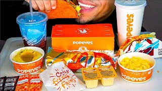 POPEYES VS TACO BELL MAC N CHEESE EATING SHOW MOUTH SOUNDS BURRITO FRIES TACO MUKBAN ASMR [upl. by Nottap]