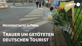 Messerangriff in Paris Blumen und Blutspuren am Tatort  AFP [upl. by Runkle]