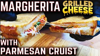 NEW FAVORITE GRILLED CHEESE MARGHERITA GRILLED CHEESE MADE ON GRIDDLE PARMESAN CRUST [upl. by Bordiuk210]