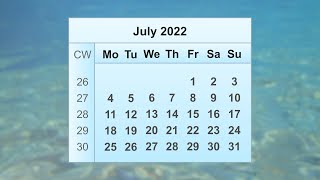 July 2022 Calendar [upl. by Kalvn]