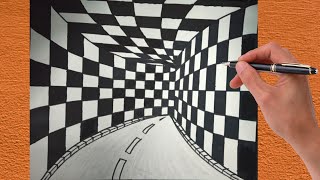 How To Draw 3d Tunnel Drawing  Optical illusion  Step By Step 3d Drawing  3d illusion  3d Art [upl. by Eneiluj]