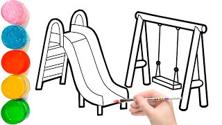 How To Draw A Playground With Slide And Swing  How to Draw Child Park  Easy Drawings [upl. by Atteselrahc]