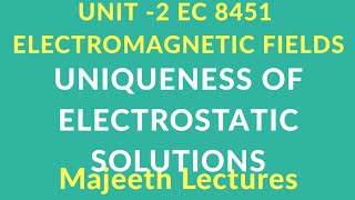 EC 8451 ELECTROMAGNETIC FIELDS UNIQUENESS OF ELECTROSTATIC SOLUTIONS [upl. by Anairotciv]