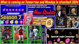 What is coming on Tomorrow amp Monday in eFootball 2024  New Update Free Coins Free Epics amp POTW [upl. by Auohc371]