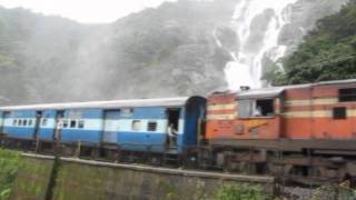 Braganza Ghats ALCO Triplets with Poorna Express at Dudhsagar Falls [upl. by Anelra]