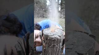 She makes a WOOD ROCKET STOVE🔥😉camping survival bushcraft outdoors skills [upl. by Wilone]