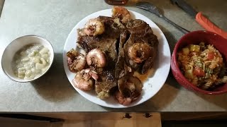 cooking steaks shrimp pasta salad steak shrimp pasta [upl. by Auqinimod]