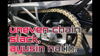 Uneven chain slack ayusin natin pwede to sa lahat ng klase ng motor na may kadena [upl. by Ahsim]