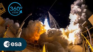 Final Ariane 5 liftoff  360° view of launch [upl. by Ynaffik]