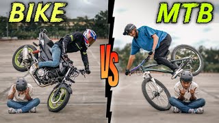 WHEELS ON FIRE 🔥  Motorbike Vs Cycle Stunt Duel [upl. by Dollar]