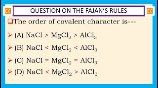 OQV NO – 334 The order of the covalent character of the NaCl MgCl2 and AlCl3 [upl. by Eulalie534]