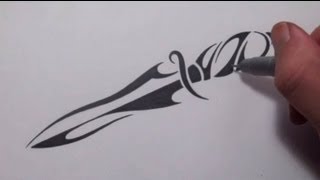 How To Draw a Knife  Tribal Tattoo Design Style [upl. by Ahsial]