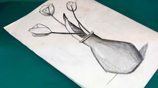 How to draw a flower 🌹 easy stilllife drawing ✍️ [upl. by Acinor]